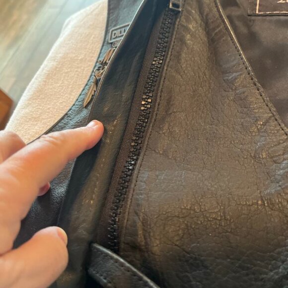 Vintage UNIK SZ LG Adjustable Leather Vest & Neck Cover Embroidered W/Event Pins - Picture 9 of 15